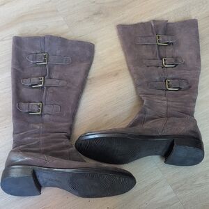 Ecco Taupe Leather Buckle Boots